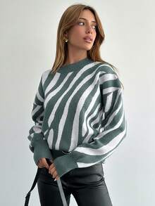 EURMUSE Women's White And Black Knitted Sweater - Mint Green - View 3