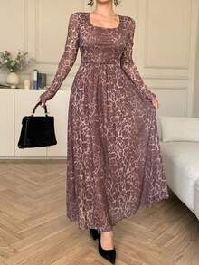 DAZY Rochie lungă pentru femei, la modă, cu imprimeu leopard, pentru navetiști