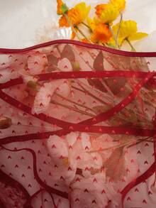 Heart Pattern Mesh Racerback Underwire Nightgown, Sexy For Going Out - Red - View 4