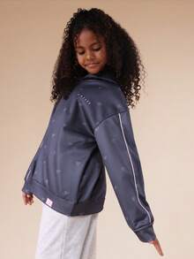 SUMWON Tween Bow Print All Over Pattern Hoodie With Centre Pocket Long Sleeve Pullover Fall Winter - Dark Grey - View 7
