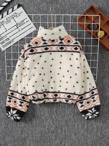 SHEIN 少女宽松休闲毛绒拉链长袖外套 - 彩色 - 查看 4