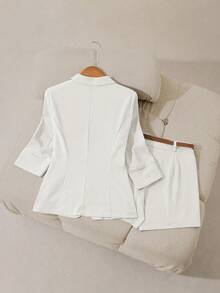 Airaco Elegant White Woven Fabric Two Piece Set With Three Quarter Sleeve Blazer And Short Pants - White - View 2