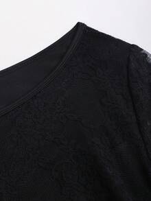 Sweetra Women's Lace Sexy Fashion Long Sleeve Bodycon Cake Skirt Dress - Black - View 7