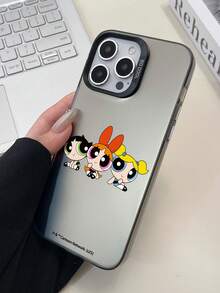 THE POWERPUFF GIRLS X SHEIN 1 Ốp lưng điện thoại cao cấp họa tiết hoa, bong bóng, mao lương, thiết kế thời trang chống rơi đơn giản, lỗ chính xác, quà tặng lễ hội Halloween và Giáng sinh, tương thích với iPhone 17/16/15/14/13/12/11 và Galaxy S25/24/23 - màu đen - Xem 3