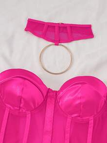 SHEIN 5件装黑色优雅性感女士连体衣 - 玫紅色 - 查看 6