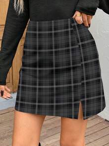 SHEIN LUNE Women's Elegant Slit Skirt, Suitable For Commuting And Casual Wear - Dark Grey - View 6