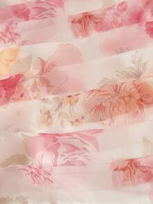 SHEIN MOD 女士杏色碎花修身褶皱泡泡下摆欧根纱迷你连衣裙，情人节 - 彩色 - 查看 6