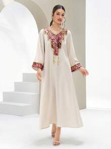 Al Najma 新款优雅V领亮片刺绣修身舒适休闲派对连衣裙 - 彩色 - 查看 4