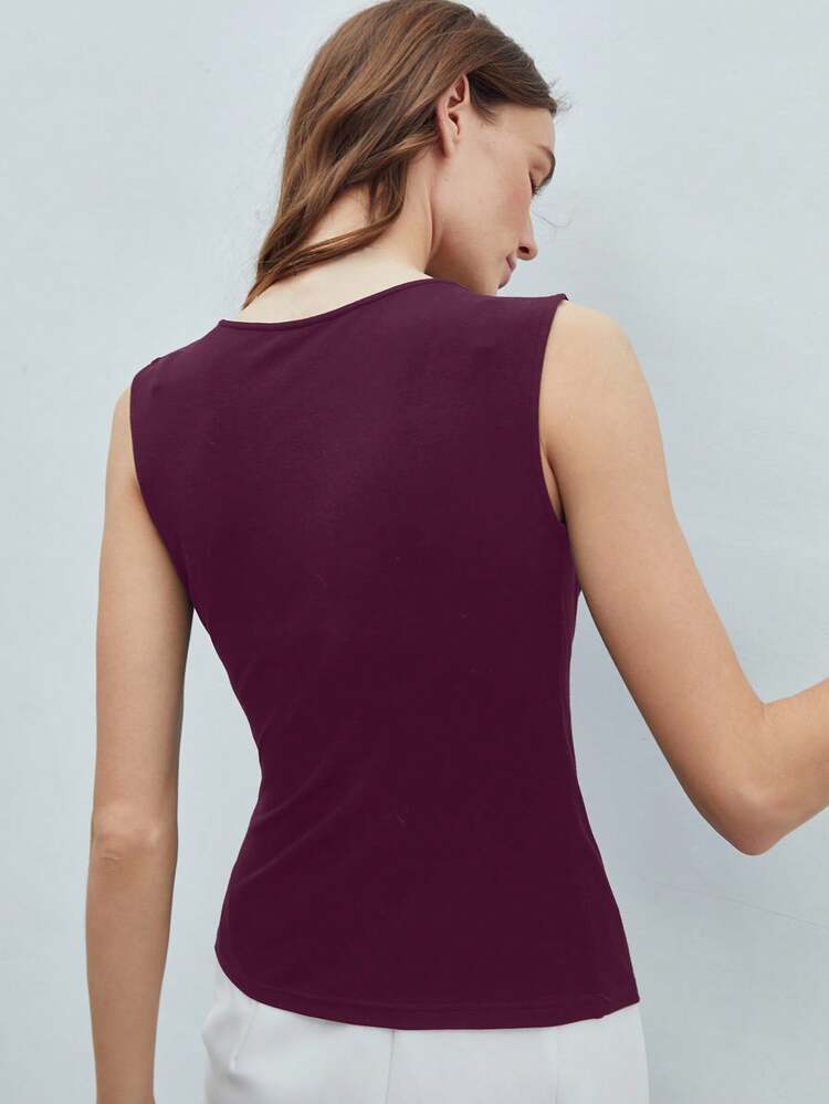 WOMEN'S SOLID COLOR RUCHED SLIM FIT TANK TOP