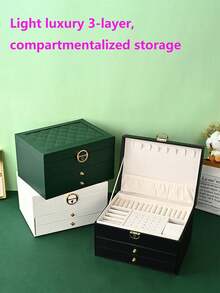 1PC2 Layer/3 Layer Large Capacity Jewelry Box, Gift Leather Jewelry Box, Portable Jewelry Storage Box, Bathroom Storage Box, Desktop Storage Drawer Box, Stackable Storage Box Rack, Dressing Table Jewelry Storage Box With Drawers - Multicolor - View 3