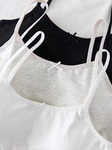 3件套少女基础款字母撞色蝴蝶结装饰加厚吊带文胸，简约纯色 - 彩色 - 查看 5