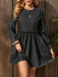 SHEIN Tall Váy denim giặt thường ngày cho nữ đi nghỉ - màu đen - Xem 3