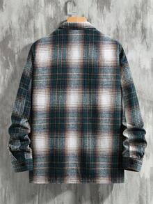 Manfinity Homme 男士格子长袖单排扣休闲口袋衬衫式外套 - 綠色 - 查看 2