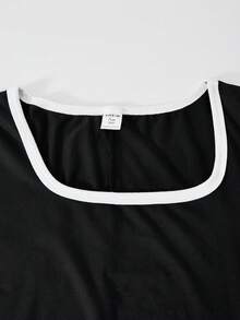 SHEIN ChillGRL Teen GirlMinimalist Street Style Square Neck Short Sleeve Wide Leg Jumpsuit Teen One Piece Outfit