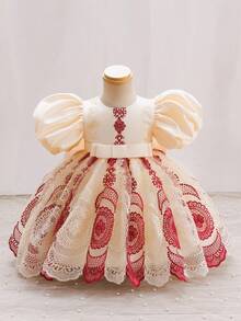 Glamorique Kids Baby Girl Elegant Party Floral Embroidery Princess Dress