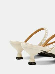 CUCCOO HITCHD Mules à talon haut élégantes avec décoration de faux perles et bout pointu pour femmes - Blanc - Voir 11