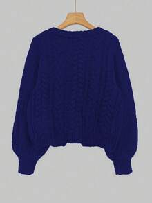 SHEIN Unity Casual Solid Color Lace-Up Cardigan, Autumn/Winter - Blue - View 2
