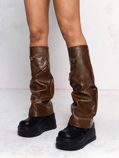 1 Paar braune Y2K Punk Street Style Goth Chic Vintage Metall Schädel Fledermaus Kette Multi-Ring Clip Beinwärmer, geeignet für Uni, Spazierengehen, Reisen, Musikfestivals usw.