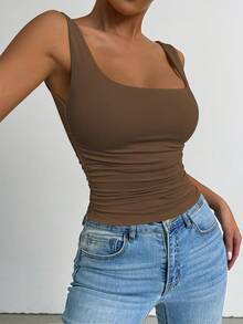 SHEIN PETITE Hellkaffeefarbe ärmelloses Top mit quadratischem Ausschnitt, Streetwear, Frühlingsoberteil, Konzertoberteil, Cluboberteil, Date Night Oberteil, gehobenes elegantes Oberteil, Abschlussball Oberteil, Rave Oberteil, Geburtstags Oberteil für Frauen, Party Muss-haben, Valentinstag Oberteil, Neujahrs Oberteil, Basis Oberteil, Ausgehoberteil, Lässig Strick Oberteil - Kaffeebraun - Übersicht 4