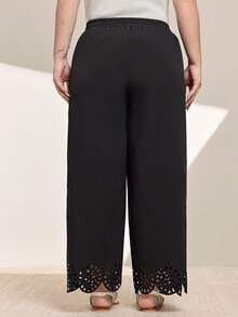 Momelise 大码女式镂空下摆休闲裤 - 黑色 - 查看 3