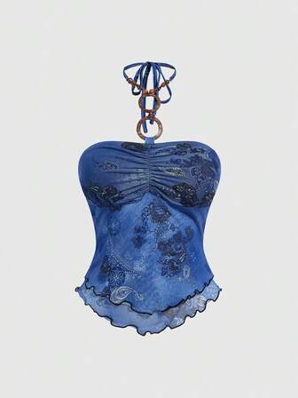 J-Fashion Top senza spalline e senza schienale con stampa vintage a fiori di anacardi per donne