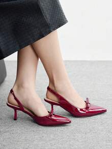 CUCCOO BIZCHIC Women's Pointed Toe Bow Decor Everyday Versatile Fashion High Heels Valentine's Day - Burgundy - View 7