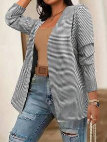 SHEIN Clasi Plus Size Women Houndstooth Wool Blend Short Jacket, Autumn/Winter - Multicolor - View 4