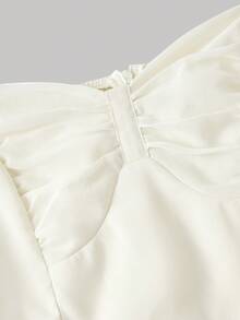 SHEIN MOD Váy dài tay đèn lồng voan màu mơ thanh lịch - Màu be - Xem 7