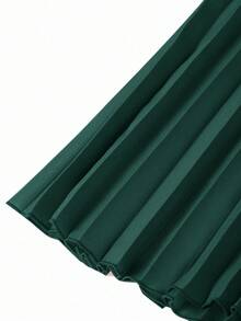 Ellevyn Đầm xếp ly công sở thanh lịch thiết kế bất đối xứng màu trơn cỡ lớn khóa kim loại trang trí - Màu xanh lá cây đậm - Xem 9