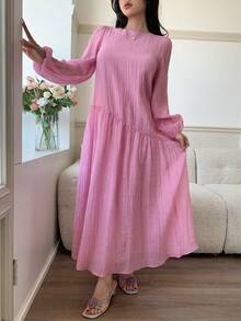 Feyla Đầm suông tay loe rộng thoải mái, đơn sắc, mới cho nữ, đi nghỉ mát - Màu Hồng baby - Xem 6