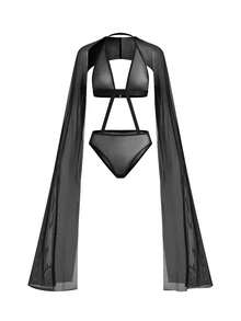 SpicyHot 2pcs Sheer Mesh Sexy Lingerie Set For Women - Black - View 3