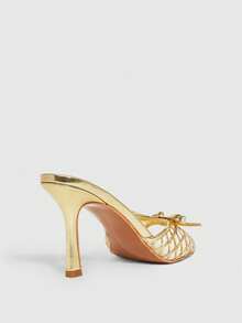 CUCCOO SZL Casual Fashion Bow Decor Open Toe Women Heeled Sandals For Christmas - Gold - View 4