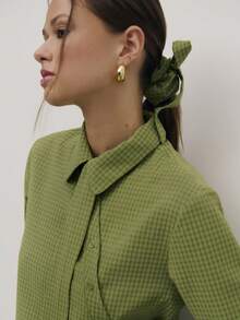 Nöista Check Wrap Shirt Checked Wrap-Style Shirt With Tie Detail And Tailored Fit. Modern, Flattering And Easy To Style-Ideal For Valentine's Day Casual Looks, Smart-Casual Outfits And Transitional Season Wear. - Green - View 4