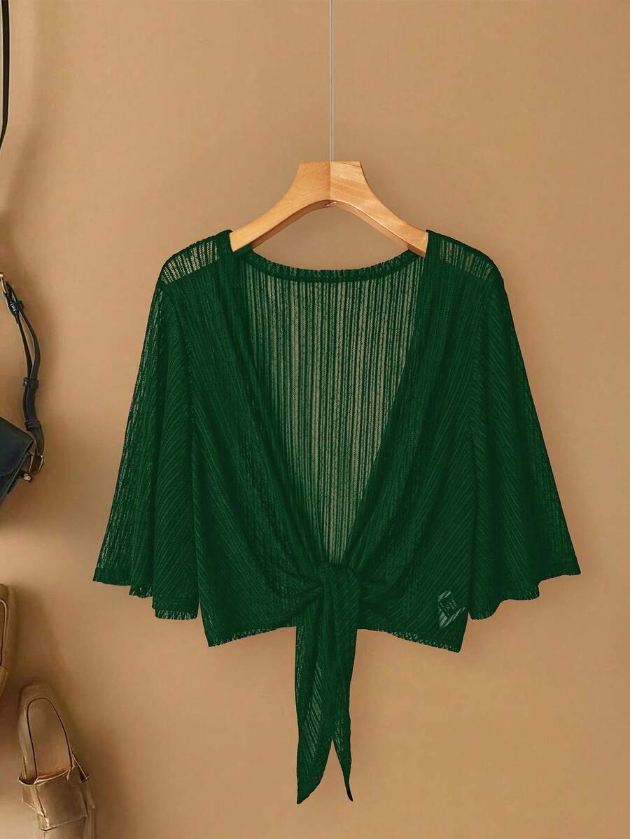 Linhara Áo khoác đi biển tay trong lưới ren thanh lịch cỡ lớn cho nữ - màu xanh lá - Xem 1