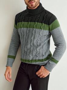 Manfinity Homme Men's Contrast Color Minimalist Casual Long Sleeve Sweater - Multicolor - View 2