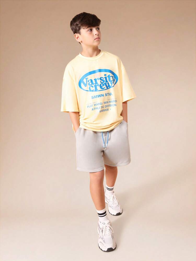 Oversized Varsity Crew Tee And Shorts Set