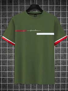 Manfinity Homme Camiseta de manga corta de cuello redondo para uso casual diario de hombre, verano - Verde militar - Ver 2