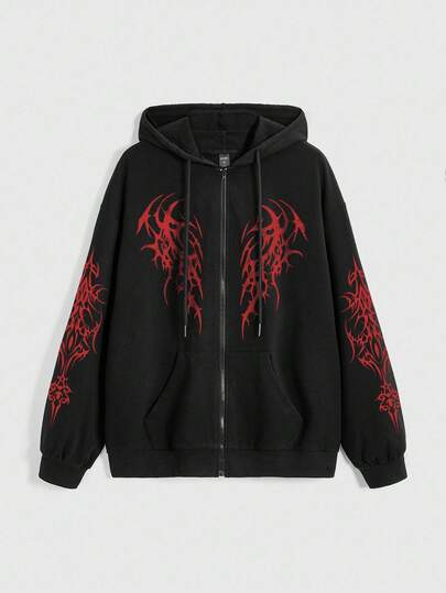 Grunge Punk Sweat-shirt à capuche en coton japonais noir à motif punk épineux, tissu tricoté, poche zippée, pour femmes