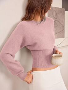Hanevo Casual Round Neck Drawstring Waist Slim Fit Solid Color Knit Sweater, Versatile For Autumn/Winter - Dusty Pink - View 7
