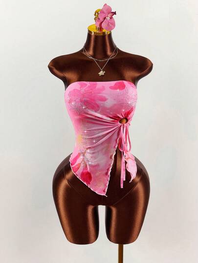 Amplova 2026 Nyheter för tidig vår, blommig topp med asymmetrisk fåll, dammodell