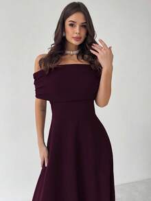 Firerie Women's Elegant Minimalist Chic Romantic Fashion Sexy Dress, Off Shoulder High Waist A-Line Umbrella Dress, Suitable For Vacation, Commute, Date, Grey Dress - Purple - View 7