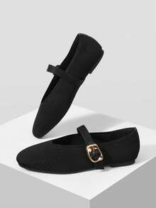 MOTF PREMIUM WOMEN SQUARE TOE BUCKLE STRAP FLATS VALENTINE'S DAY - Black - View 5