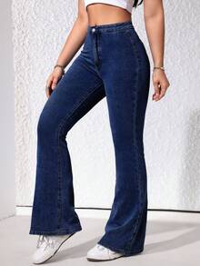 Rivivi Jeans acampanados casuales para mujer, versátiles para el uso diario - Azul lavado oscuro - Ver 3