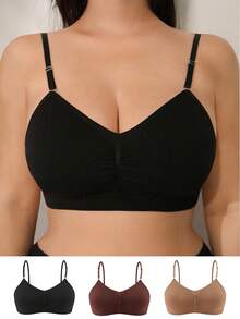 SHEIN 3件套加大码女士无缝纯色简约日常内衣 - 彩色 - 查看 1