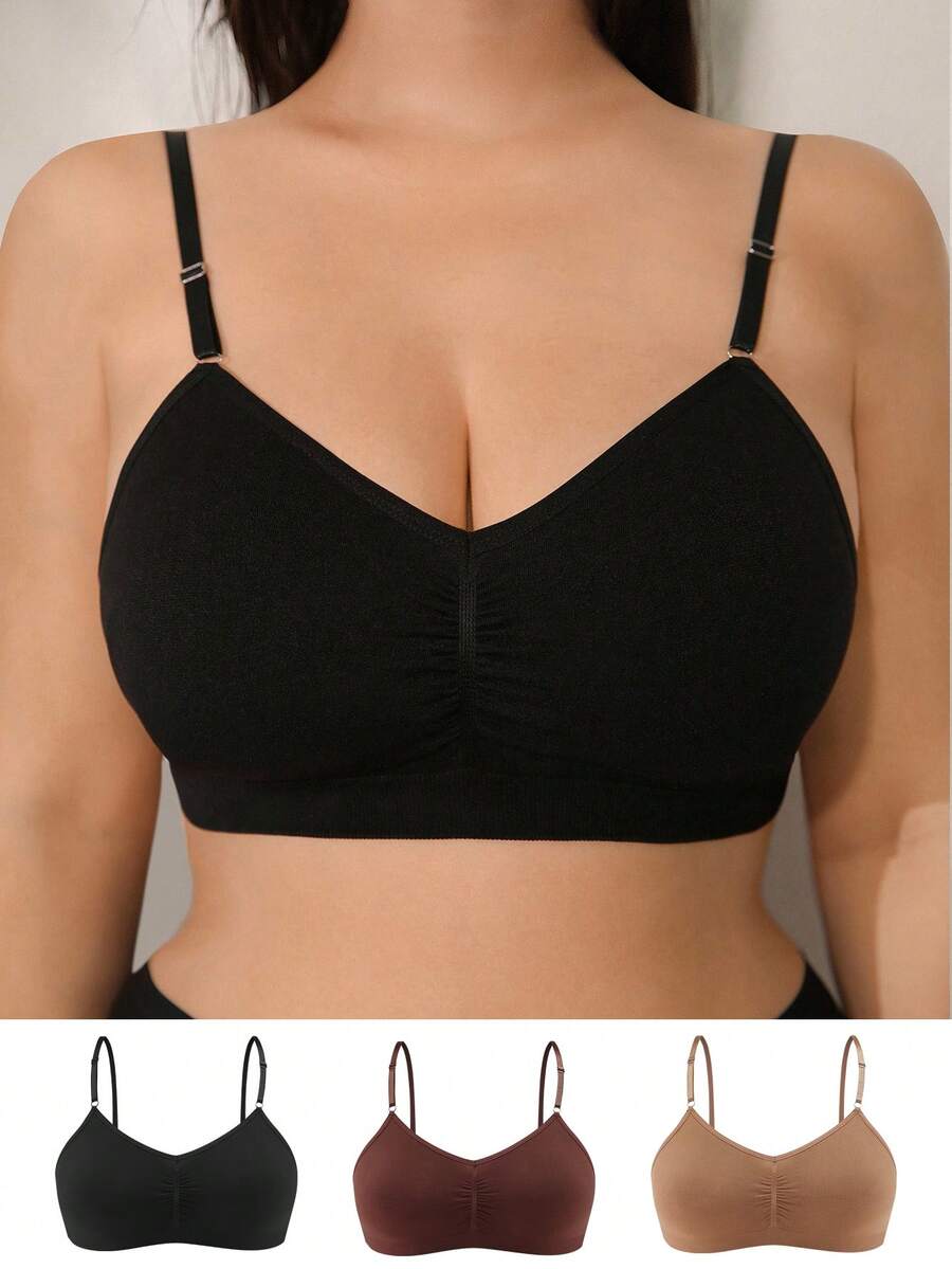 SHEIN 3件套加大码女士无缝纯色简约日常内衣 - 彩色 - 查看 1