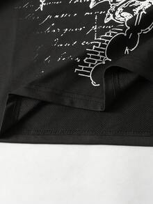 ROMWE MEN Street Life Men's Studded Graphic Print Short Sleeve T-Shirt Spring/Summer - Black - View 3