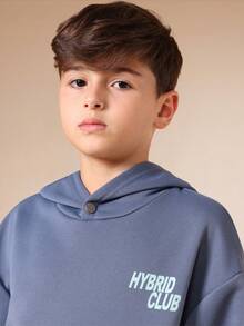 Sudadera con capucha para niños SUMWON con bolsillo central y diseño gráfico de texto mixto, sudadera casual para la escuela y el fin de semana, vacaciones - Azul - Ver 5