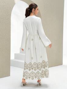 Al Najma New Elegant Embroidered Lantern Sleeve Dress, Suitable For Vacation, Daily Wear, And Gatherings - Apricot - View 6