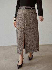 MOTF PREMIUM SAIA COM CINTO E BARRA DIVIDIDA EM ESTAMPA ESPINHA DE PEIXE