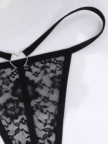 心形环扣丁字裤 - 黑色 - 查看 6